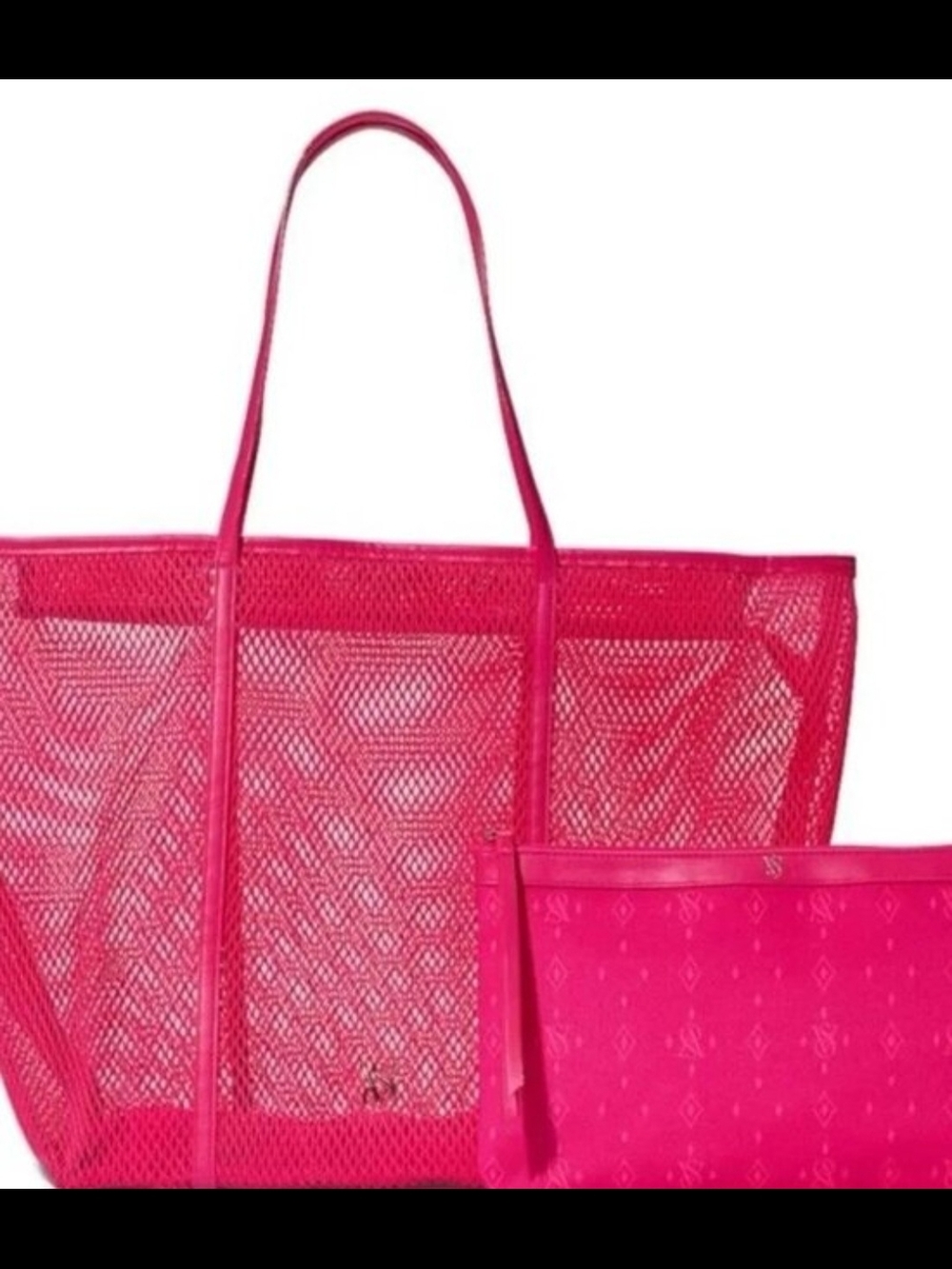 Hot Pink Mesh Tote Bag with Zip Pouch
